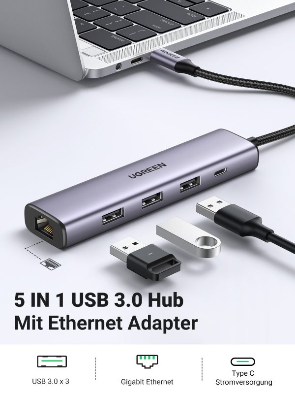 UGREEN 60554 USB 3.0 to Ethernet Adapter 5 in 1 Multiport Hub with Gigabit RJ45 - Image 4