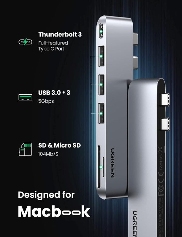UGREEN 60560 USB-C Hub for MacBook Aluminum Type-C Adapter with 3 USB 3.0 100W - Image 3