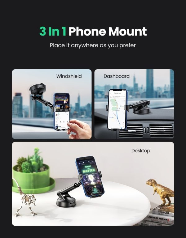 UGREEN 60990 Gravity Phone Holder with Suction Cup (Black) - Image 3