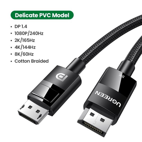 UGREEN 80393 DP V1.4 Male to Male Plastic Case Braided Cable 3M - Image 2