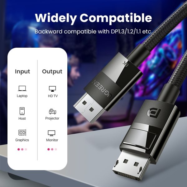 UGREEN 80393 DP V1.4 Male to Male Plastic Case Braided Cable 3M - Image 6