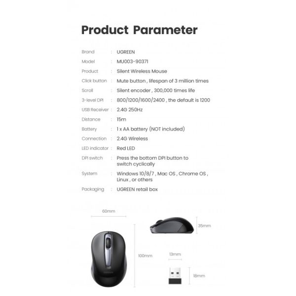 UGREEN 90371 Mini Portable Wireless Mouse - Image 3
