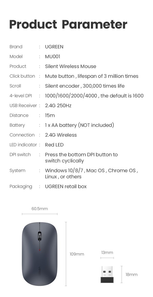 UGREEN 90373 Slim 2.4G Wireless Mouse - Image 5