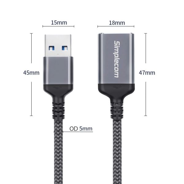Simplecom CAU320 USB 3.0 Extension Cable USB-A Male to USB-A Female Nylon Braided 2.0M - Image 2