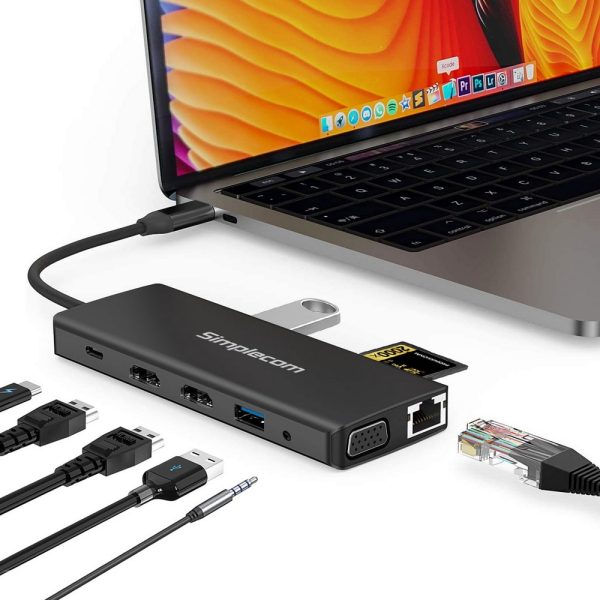 Simplecom CHN612 USB-C 12-in-1 Multiport Docking Station Dual HDMI + VGA Triple Display Gigabit LAN - Image 5