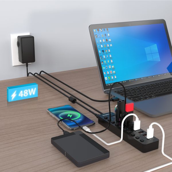 Simplecom CHU810 48W 10-Port USB 3.0 Hub and Charger with Individual Switches 12V/4A Power Adapter BC1.2 Fast Charging - Image 6