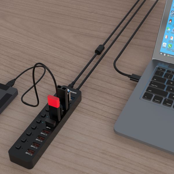 Simplecom CHU810 48W 10-Port USB 3.0 Hub and Charger with Individual Switches 12V/4A Power Adapter BC1.2 Fast Charging - Image 7