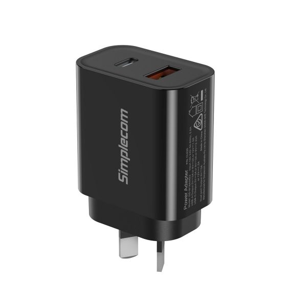 Simplecom CU220 Dual Port PD 20W Fast Wall Charger USB-C + USB-A for Phone Tablet - Image 2
