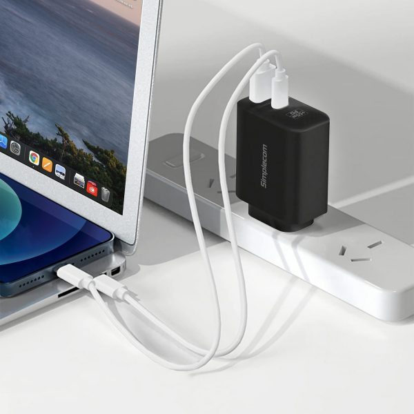 Simplecom CU265 Dual Port PD 65W GaN Fast Wall Charger USB-C + USB-A for Phone Laptop - Image 6