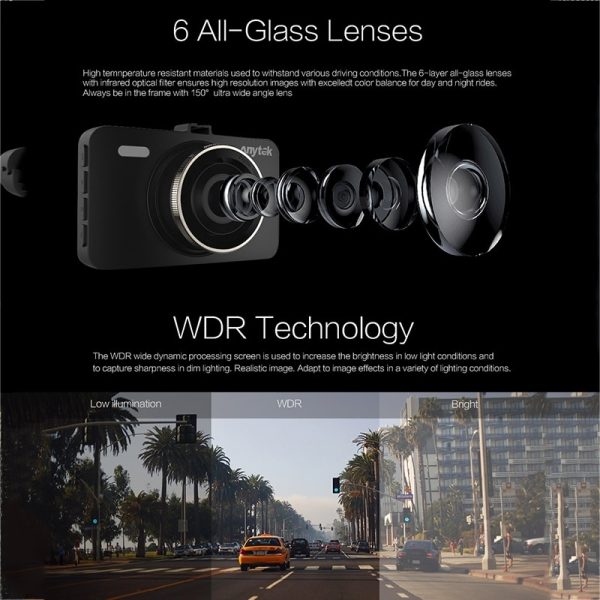 Anytek A78 Car Dash Cam Full HD 1080P Car DVR 170 Degree Wide Angle (24 Hours Parking Monitoring) - Image 3