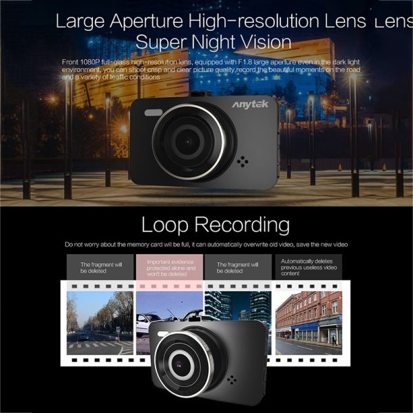 Anytek A78 Car Dash Cam Full HD 1080P Car DVR 170 Degree Wide Angle (24 Hours Parking Monitoring) - Image 4
