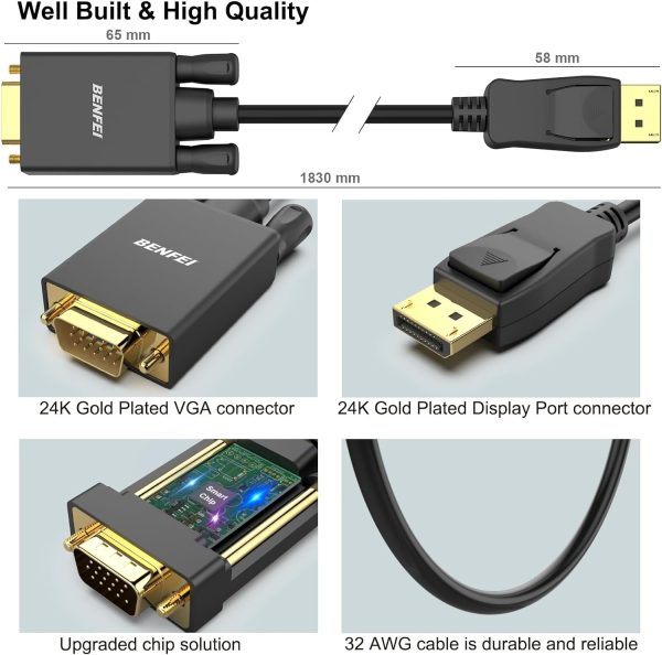 BENFEI DisplayPort to VGA Cable 1.8M - Image 7