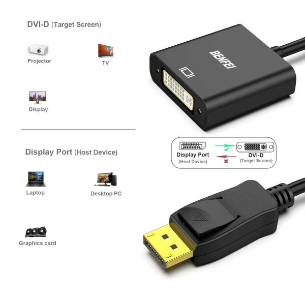 BENFEI DisplayPort to DVI DVI-D Single Link Adapter - Image 2
