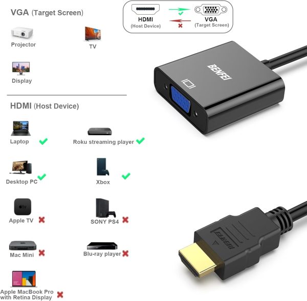 BENFEI HDMI to VGA Gold-Plated HDMI to VGA Adapter - Image 2