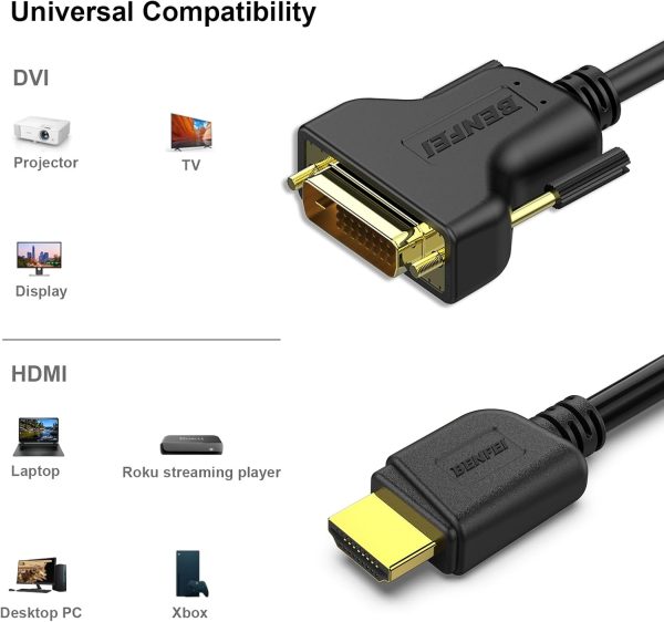 BENFEI HDMI to DVI, Bi Directional DVI-D 24+1 Male to HDMI Male High Speed Adapter Cable - Image 6