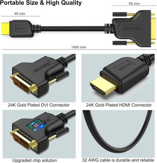BENFEI HDMI to DVI, Bi Directional DVI-D 24+1 Male to HDMI Male High Speed Adapter Cable - Image 7