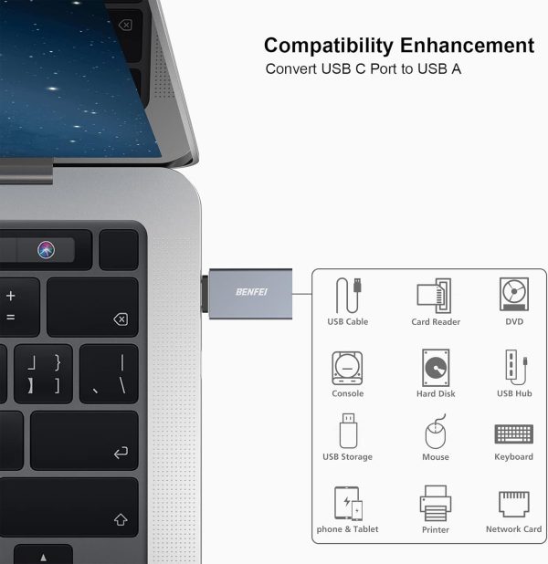 BENFEI USB C to USB 3.0 Adapter, USB C to A Male to Female Adapte - Image 6