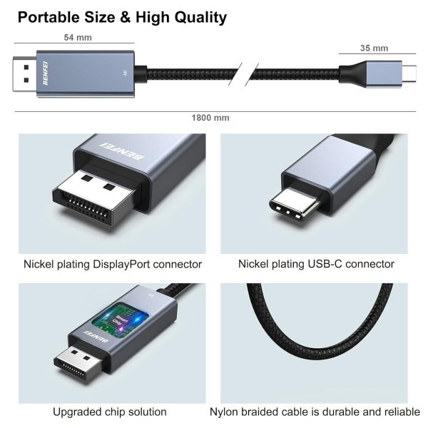 BENFEI USB-C to DisplayPort 3M (10 Feet) Cable(8K@60Hz 4K@144Hz) - Image 7