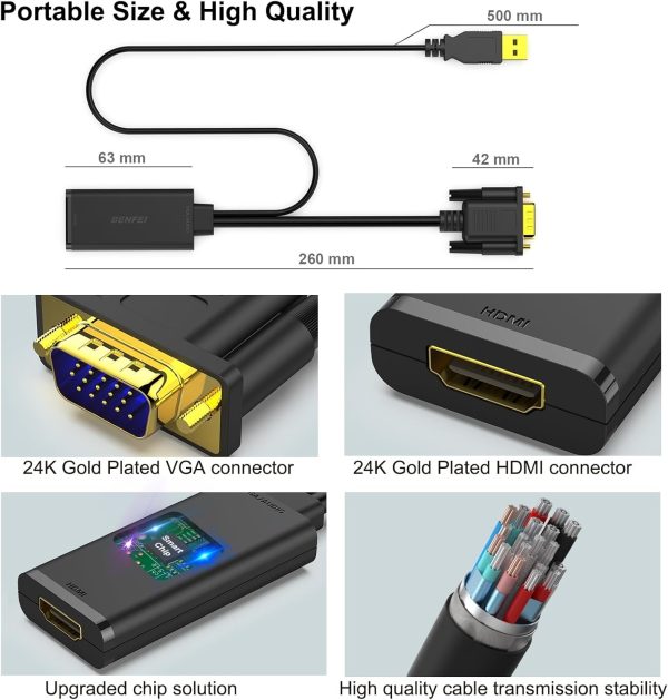 BENFEI 210BK VGA to HDMI Adapter with Audio Support and 1080P Resolution - Image 3