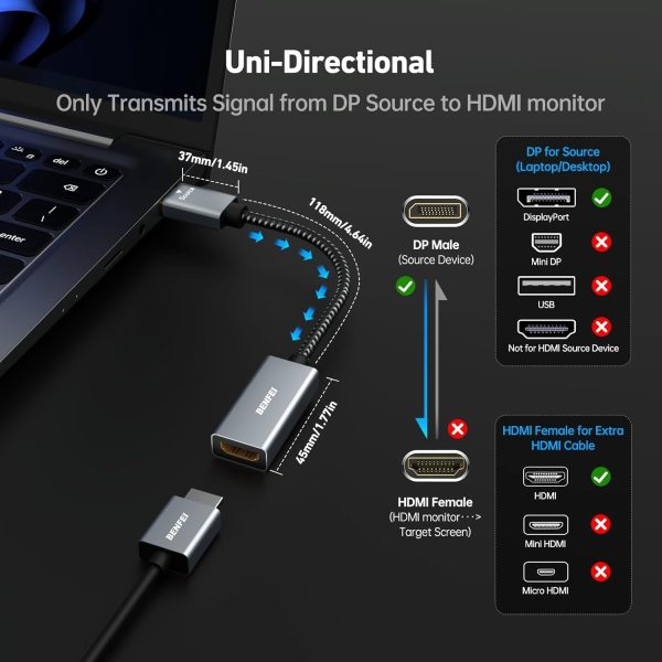 BENFEI 4K DisplayPort to HDMI Adapter, (2K 60Hz, 1080p 120Hz) Uni-Directional Display Port to HDMI Monitor Converter - Image 2