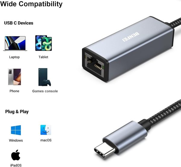 BENFEI USB-C to Ethernet Adapter (Thunderbolt 3 to RJ45) - Image 4