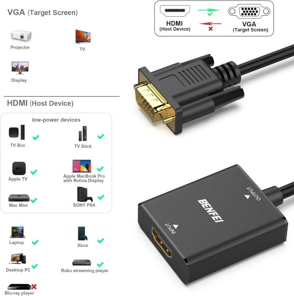 BENFEI HDMI to VGA, Uni-Directional HDMI Computer to VGA Monitor  Adapter (Female to Male) with 3.5mm Audio Jack - Image 5