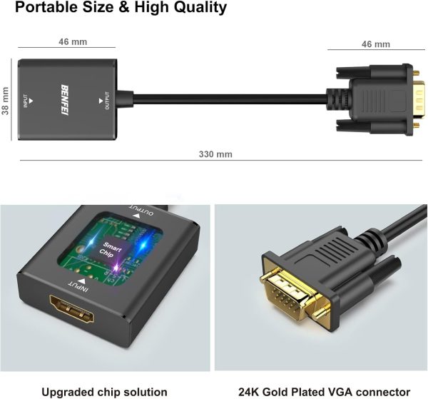 BENFEI HDMI to VGA, Uni-Directional HDMI Computer to VGA Monitor  Adapter (Female to Male) with 3.5mm Audio Jack - Image 8