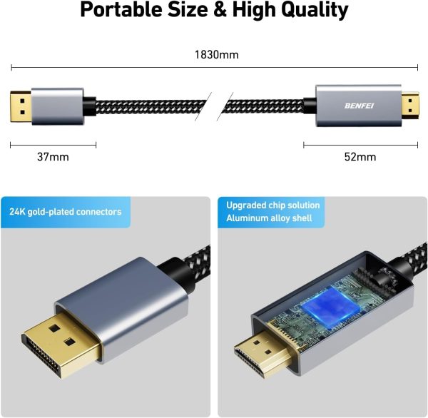 BENFEI 4K DisplayPort to HDMI 90cm Cable - Image 7