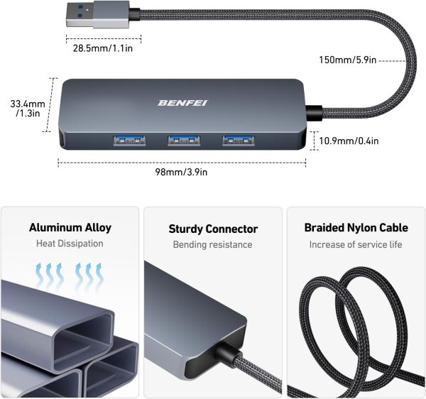BENFEI USB 3.0 4-port Hub USB A Splitter Ultra-Slim - Image 6