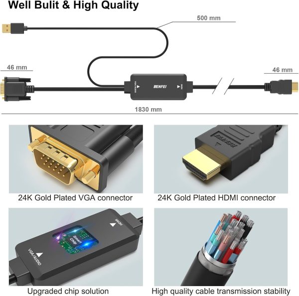 BENFEI 324BK VGA to HDMI Cable with Audio, 1080P Uni-Directional 1.8M - Image 6