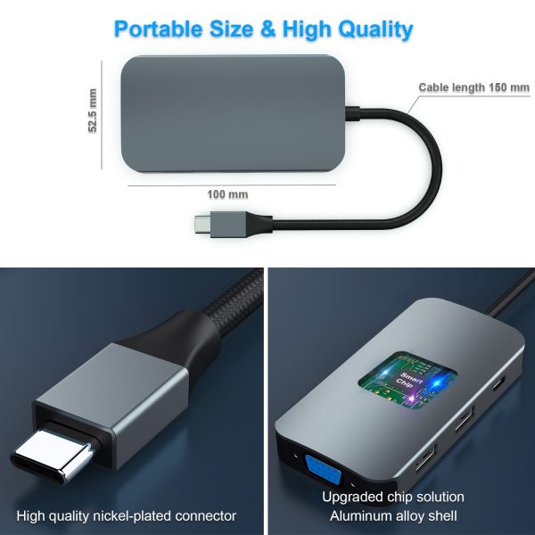 BENFEI 335GY USB-C Hub with Triple Display, 8-in-1 Docking Station (100W PD, Dual 4K HDMI, VGA, 3x USB 3.0) - Image 5