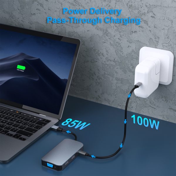 BENFEI 335GY USB-C Hub with Triple Display, 8-in-1 Docking Station (100W PD, Dual 4K HDMI, VGA, 3x USB 3.0) - Image 7