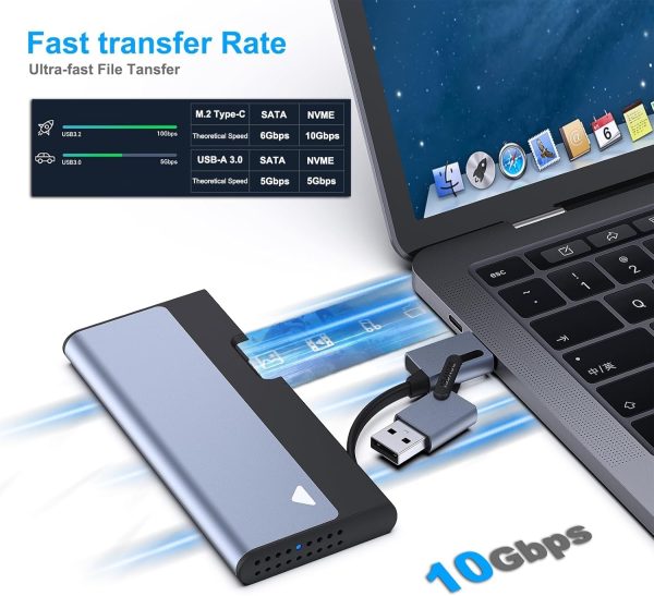 BENFEI 345GY M.2 NVME SATA SSD Enclosure, 10 Gbps USB Type-C/Type-A to NVME PCI-E SATA M-Key/(B+M) - Image 5
