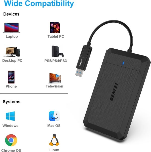 BENFEI 2.5 Inch SATA to USB Tool Free External Hard Drive Enclosure - Image 2