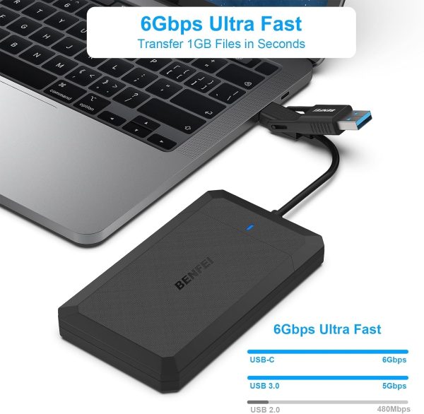 BENFEI 2.5 Inch SATA to USB Tool Free External Hard Drive Enclosure - Image 3
