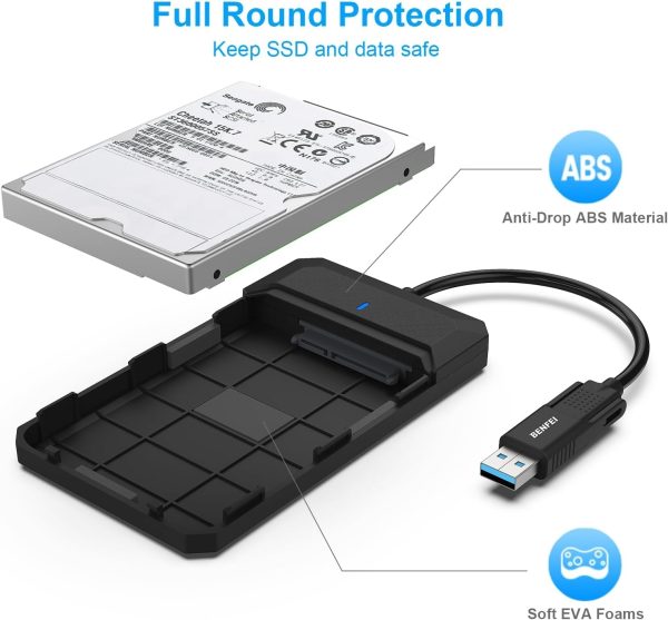 BENFEI 2.5 Inch SATA to USB Tool Free External Hard Drive Enclosure - Image 4