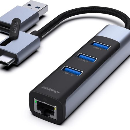 BENFEI 350GY 2-in-1 USB-C+USB 3.0 to RJ45 Gigabit Ethernet Port + 3-Port USB 3.0 HUB