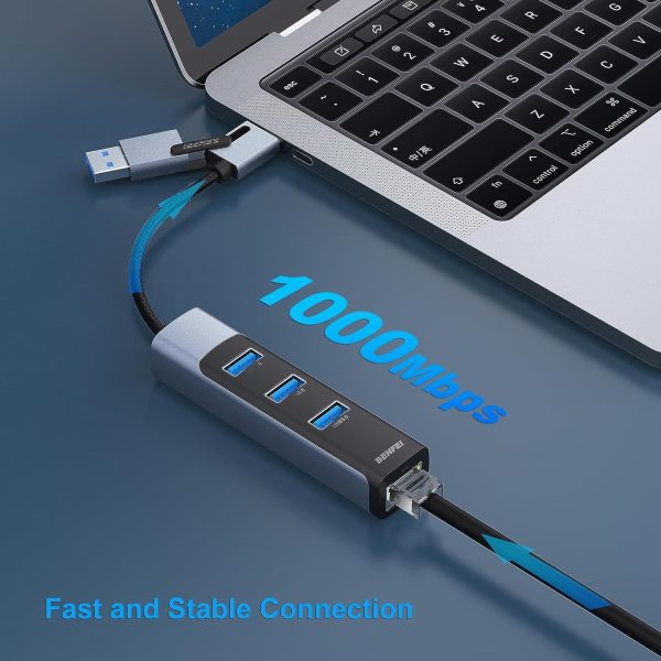 BENFEI 350GY 2-in-1 USB-C+USB 3.0 to RJ45 Gigabit Ethernet Port + 3-Port USB 3.0 HUB - Image 2