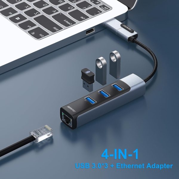 BENFEI 350GY 2-in-1 USB-C+USB 3.0 to RJ45 Gigabit Ethernet Port + 3-Port USB 3.0 HUB - Image 3