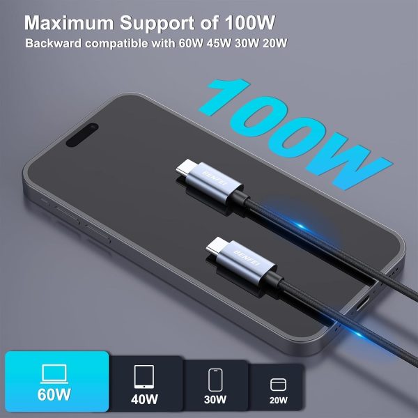 BENFEI 351SL-6F 100W USB-C to USB-C Fast Charging Cable Aluminum Shell Tangle-Free Silicone - Image 3