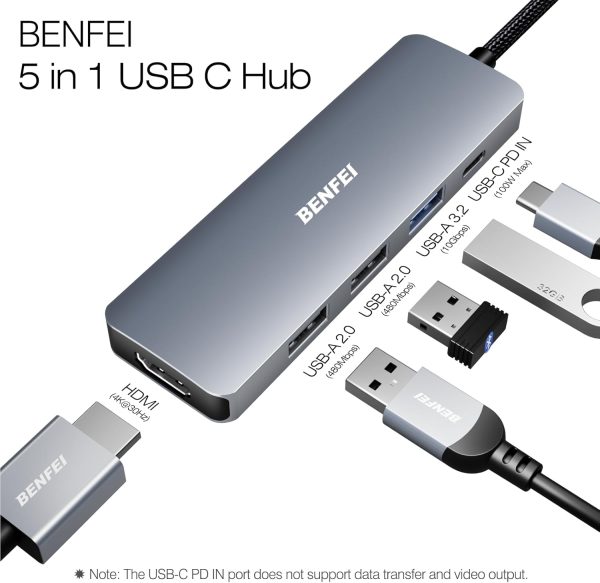 BENFEI USB C Hub 5-in-1 with 4K HDMI(Certified) Aluminum Case - Image 2