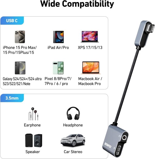 BENFEI USB C to Audio Jack Adapter with 60W Fast Charging - Image 8