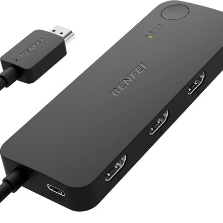 BENFEI 365BK HDMI Switch 4 in 1 Out 4K@60Hz, 2K@144Hz, HDCP 2.3 (with Adaptive Equalization Support 30ft HDMI Transmit)