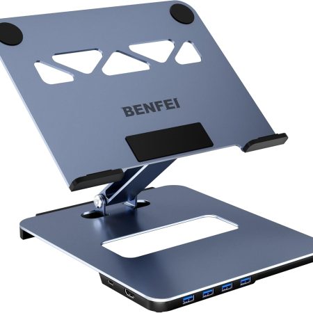 BENFEI 380GY Laptop Stand with USB C 6 in1 4K@60Hz HDMI, 4 x USB3.0, 100W PD Docking Station