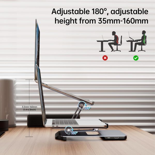 BENFEI 380GY Laptop Stand with USB C 6 in1 4K@60Hz HDMI, 4 x USB3.0, 100W PD Docking Station - Image 7