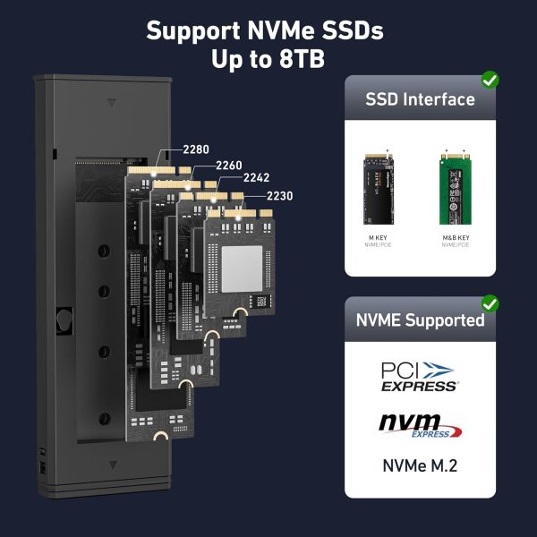 BENFEI M.2 SSD Enclosure USB3.2 Gen2 10 Gbps, Tool-Free for NVME B & M Keys with Size 2230/2242/2260/2280 SSDs - Image 3