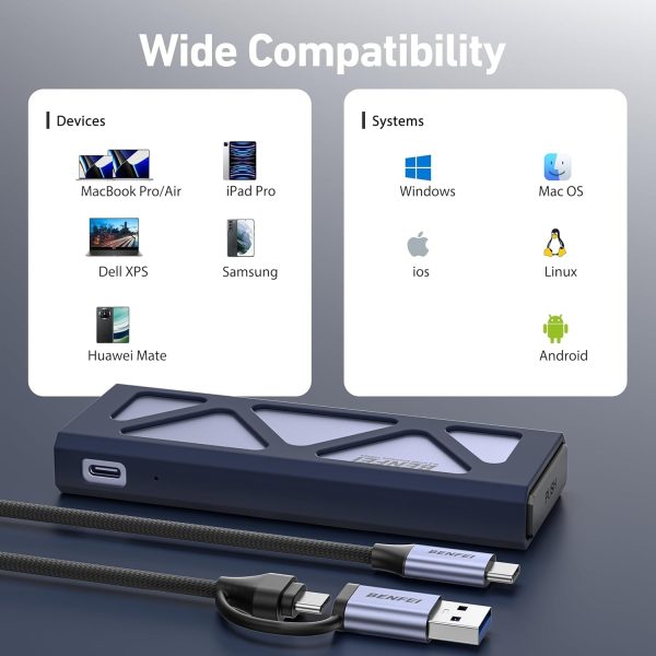 BENFEI M.2 SSD Enclosure USB3.2 Gen2 10 Gbps, Tool-Free for NVME B & M Keys with Size 2230/2242/2260/2280 SSDs - Image 8