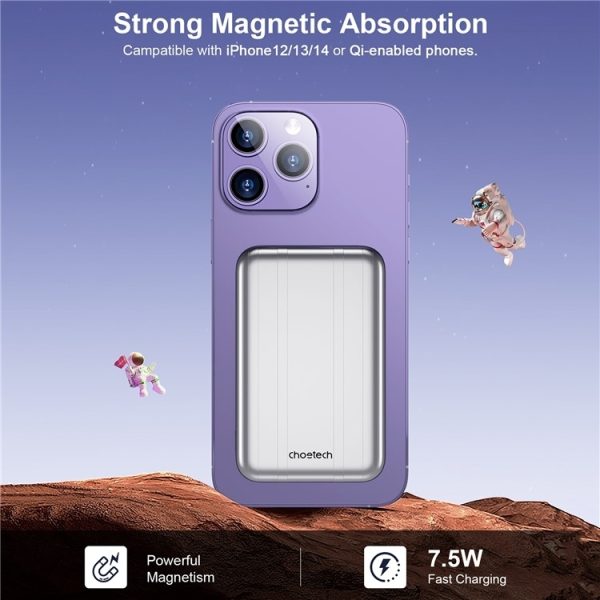 CHOETECH B655-SL 5000mAh Magnetic Wireless Power Bank 10W (Silver) - Image 2