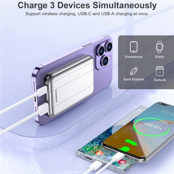 CHOETECH B655-SL 5000mAh Magnetic Wireless Power Bank 10W (Silver) - Image 4