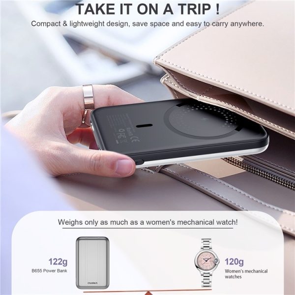 CHOETECH B655-SL 5000mAh Magnetic Wireless Power Bank 10W (Silver) - Image 5